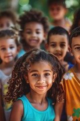 Fototapeta premium A group of kids standing together, a scene of friendship and camaraderie