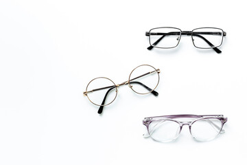 Circle vintage glasses, top view. Eye care concept