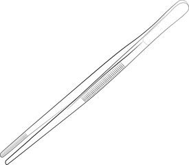 Medical straight tweezers also for Professional Aquarium Terrarium Straight Feeding Tweezers contour, outline lines drawn