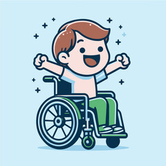 Drawing of a boy in a wheelchair smiling