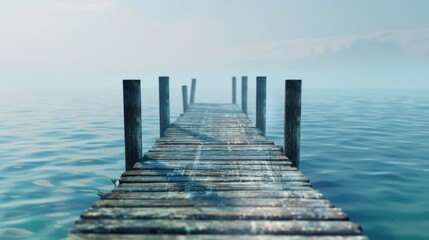 Obraz premium A long wooden pier extends into the calm ocean waters