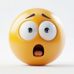 Fototapeta premium A 3D cartoon emoji with a shocked expression and a viral video icon, representing surprise at sudden online fame, on a white background 