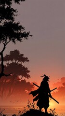 silhouette of a samurai wallpaper
