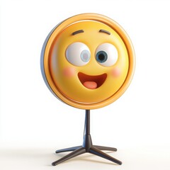 Fototapeta premium A 3D cartoon emoji with an influencer-style ring light shining on it, posing for a perfect selfie, on a white background 
