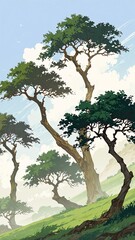 Fototapeta premium big long trees in a field wallpaper