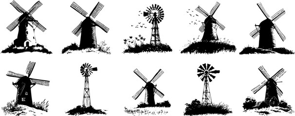 Silhouette Collection of Iconic Windmill Shapes