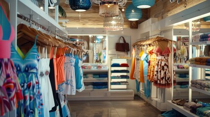 Fototapeta premium Colorful Dresses Hanging In Clothing Store
