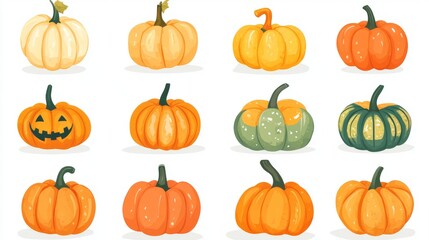 Cute pumpkin drawings perfect for Thanksgiving and Halloween! These colorful icons are great for adding a festive touch to your projects.