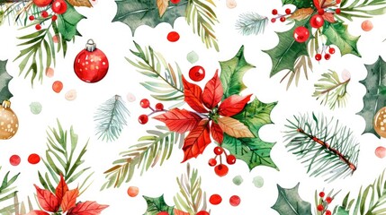 Christmas pattern with cute winter decor elements. Flat cartoon illustration for postcards, banners, posters, packaging, paper