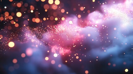 Fototapeta premium Colorful glowing particles in a dark space creating a magical and festive cloud-like effect