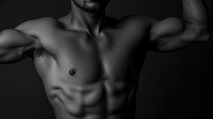 Fototapeta premium Muscular Man Flexing His Biceps. Toned Torso. Strength, Power, and Fitness Goals Concept. Strength & Physical Power 