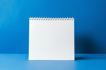 Blank notebook on blue background with copy space for your text.