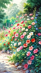 Obraz premium flowers and plants watercolor wallpaper