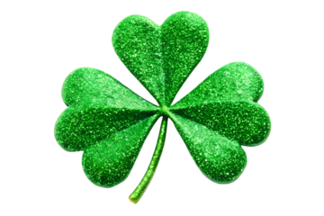 Close-up of shiny green shamrock isolated on transparent background