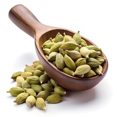Green cardamom isolated on white background. Dry cardamom spice