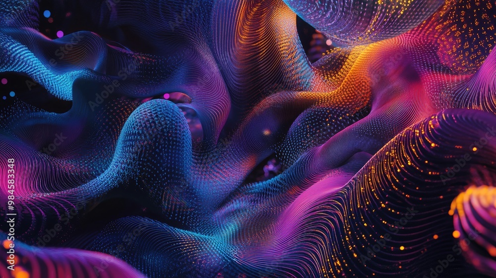 Poster creative ai system generating nft collections automatically, featuring a series of vibrant, algorith