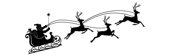 santa claus rides a sleigh with reindeer
