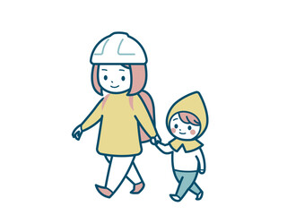避難するお母さんと子供のイラスト