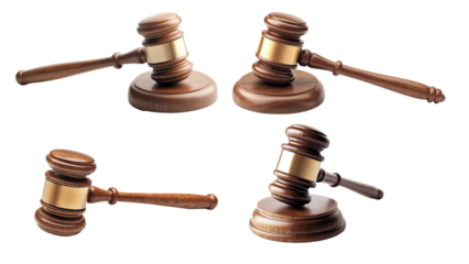 A wooden judge court gavel on a white background, isolated on a transparent background. cut out PNG format for graphic design