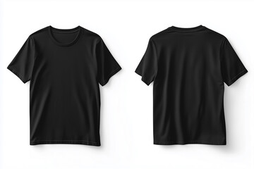 Front and Back View of Blank Black T-Shirt Mockup Isolated on White Background for Design and Print Presentation
