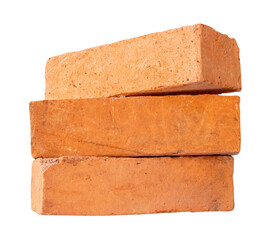 Side view of old red or orange bricks in stack isolated with clipping path in png file format