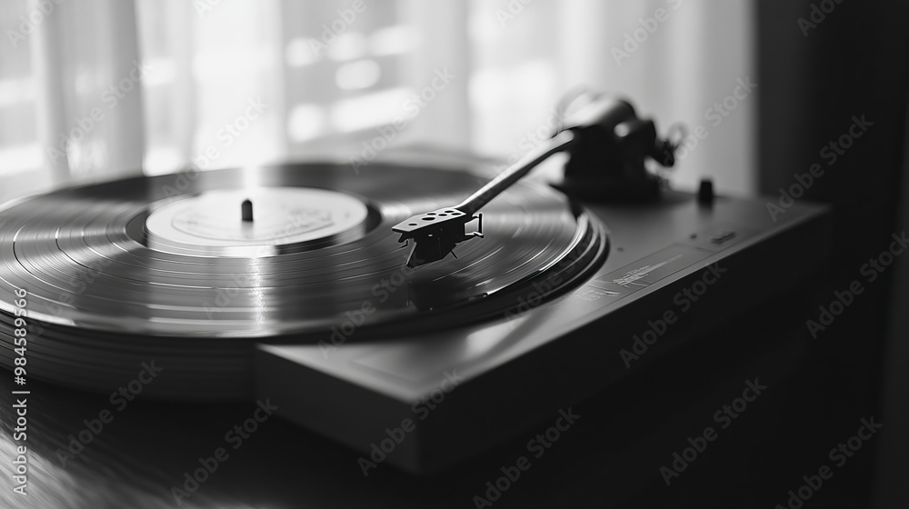 Wall mural Listening to music on a record player.