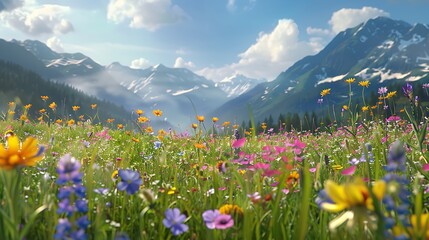 Obraz premium Beautiful spring meadow with wildflowers