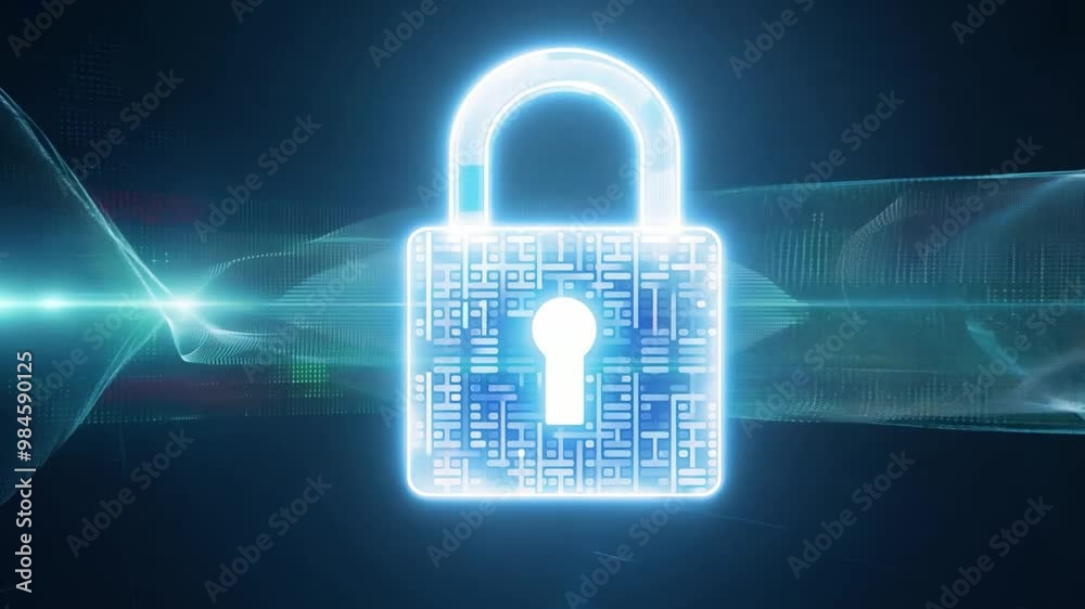 Aufkleber A glowing digital lock icon appears against a dark background, symbolizing online security measures and data protection using advanced encryption techniques.