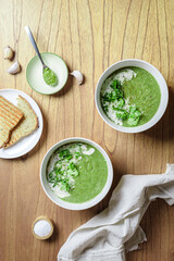 broccoli puree soup with cream and pesto