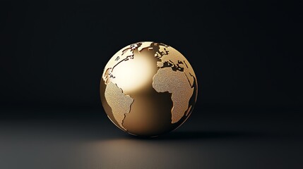 Fototapeta premium A stunning golden globe showcasing the continents with a dark background, symbolizing wealth and global connection.