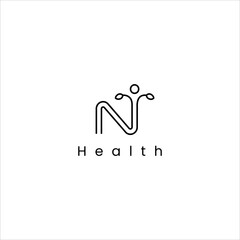 Symbol of Healthy lifestyle for Fitness. initial N logo nutrition with human figure health design vector template