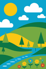 Obraz premium simple flat vector illustration of landscape - best for wall art