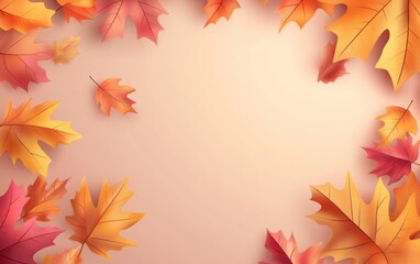 Fototapeta premium Red, yellow, and orange autumn leaves on a textured dark background, forming a beautiful seasonal frame