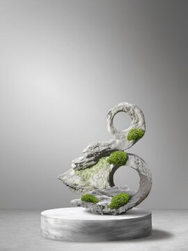 3D premium gray plaster base artistic minimalist rendering background. Exquisite skin care and cosmetics exhibition design.