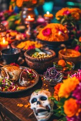 Tabletop food arrangement decorated with flowers