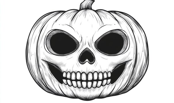 halloween pumpkin skull black and white clip art preview