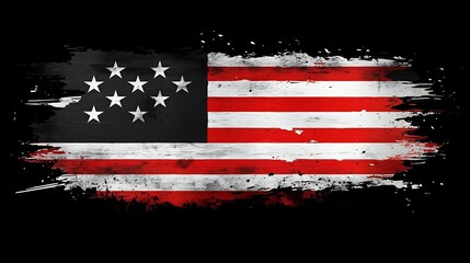 Distressed American flag with thirteen stars in a black canton.