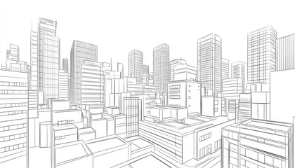 Line art depiction of urban architecture in a 3D illustration style