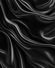 Line art illustration of elegant flowing black wavy silk or satin fabric