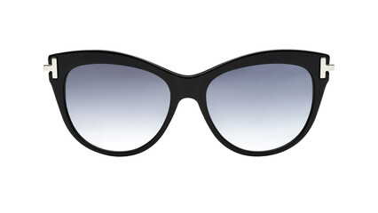 Sunglasses isolated on white background. Mockup sunglasses front view closeup design for applying on a portrait. Black glasses shape cat eye