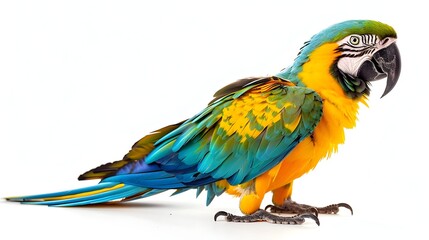 Vibrant Parrot Perched on White Background with Copy Space