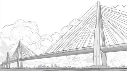 Line art illustration of a cable bridge