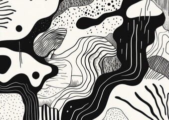 Line art illustration featuring abstract elements set against a natural background