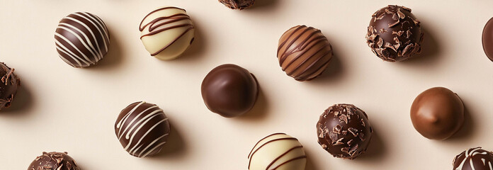Fototapeta premium Chocolate truffles on a light beige background 