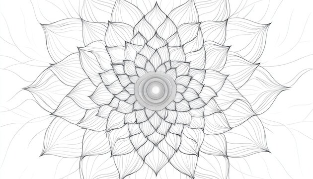 Line art illustration of an abstract circular mandala flower pattern featuring a vintage monochrome spirograph design Suitable for art elements coloring books and geometric motifs