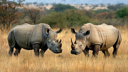 Fototapeta premium White rhinos, one of five remaining rhino species.
