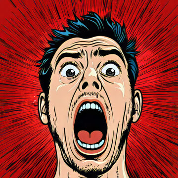 Pop art panic face man funny. Pop art retro vector illustration