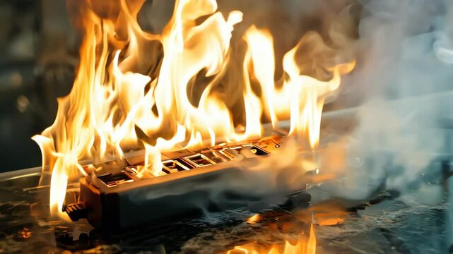 A power strip with a catching fire electrical plug.
