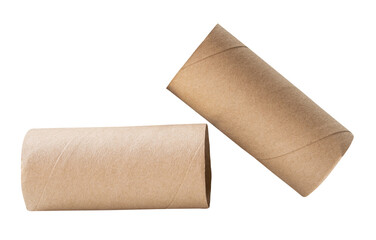 Top view set of tissue paper cores or napkin in strange shape after use in toilet or restroom isolated with clipping path in png file format