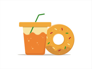 Donut and Orange Juice Illustration Vector